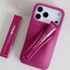 RHODE Vibrant Pink Phone Case Set With lipgloss and holder Raspberry
